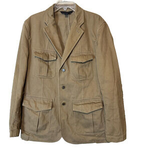 Express Blazer Jacket Khaki Tan mens 42R Unstructured Design Safari 4 pocket